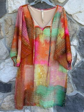 Anthropologie Uncle Frank Dress Size XL Colorful Boho Resort Wear Vacation Artsy